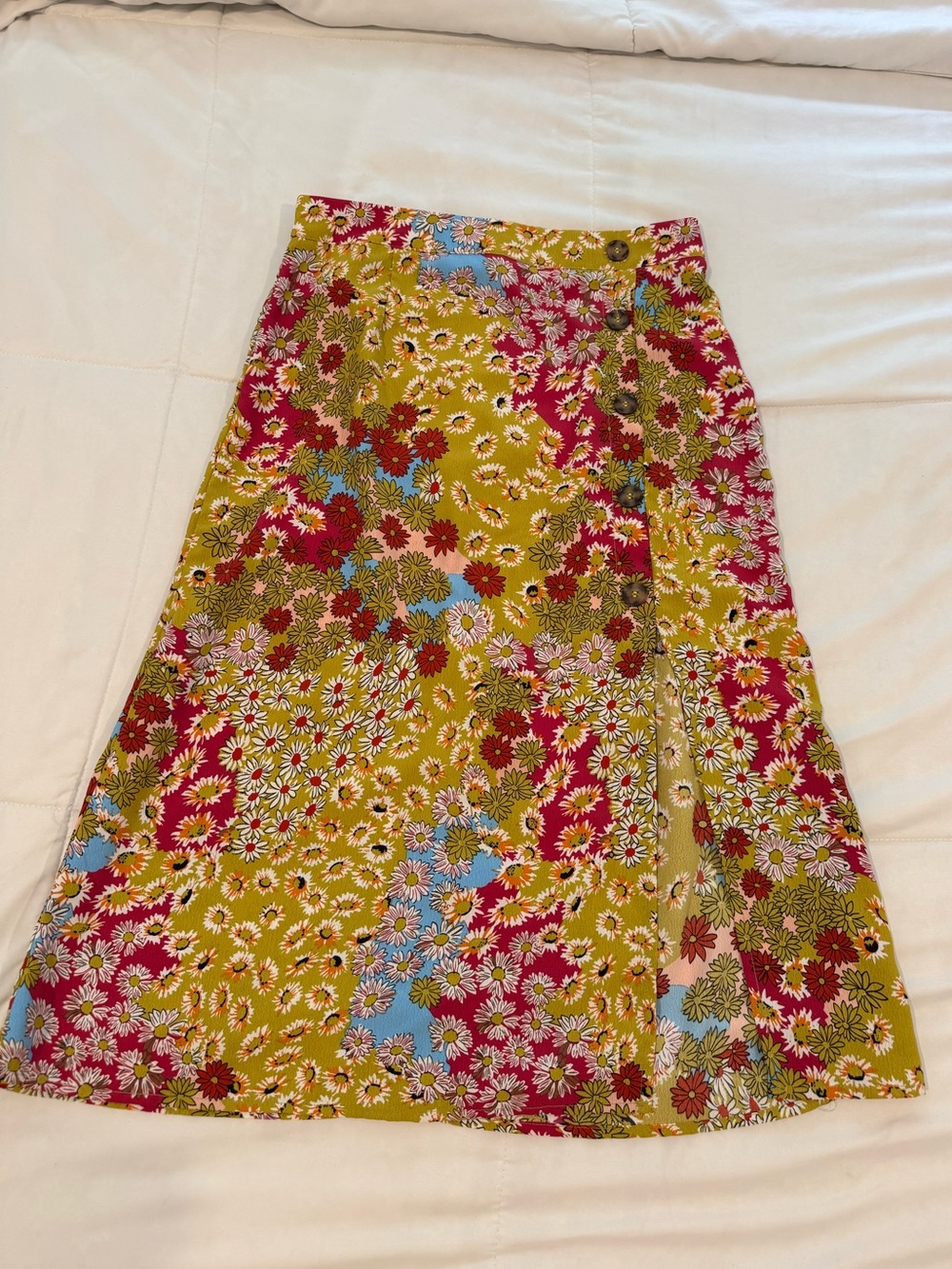 Boho Floral High Waist Split A Line Midi Skirt | Size Small